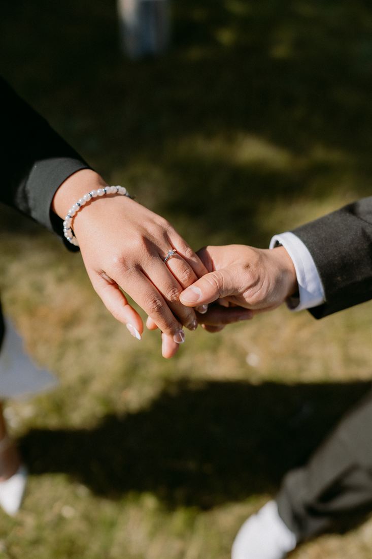 Sample photo: two hands holding, a pearl bracelet on one wrist.